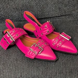 Hot Pink Women's Slingback Low Heels Ankle Buckle Flats Sandals US 13 or 14/45